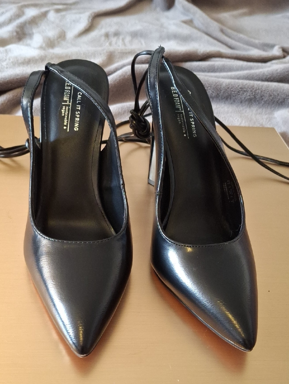 Call It Spring Black Pointed Slingback Heels with Strap Up.